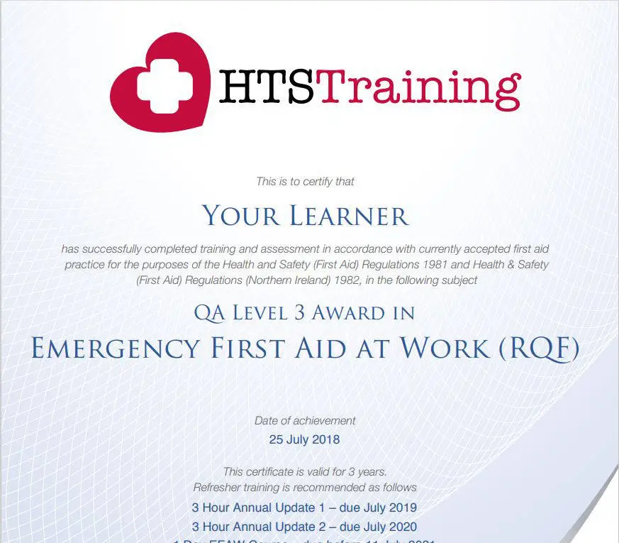 Image showing an out-of-date Emergency First Aid at Work certificate